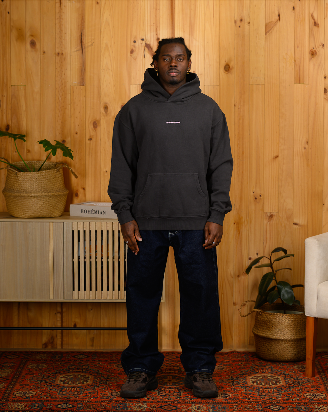 OG LOGO - HOODIE HEAVYWEIGHT GARMENT DYE (460 GSM) DARK GRAY/PASTEL PINK