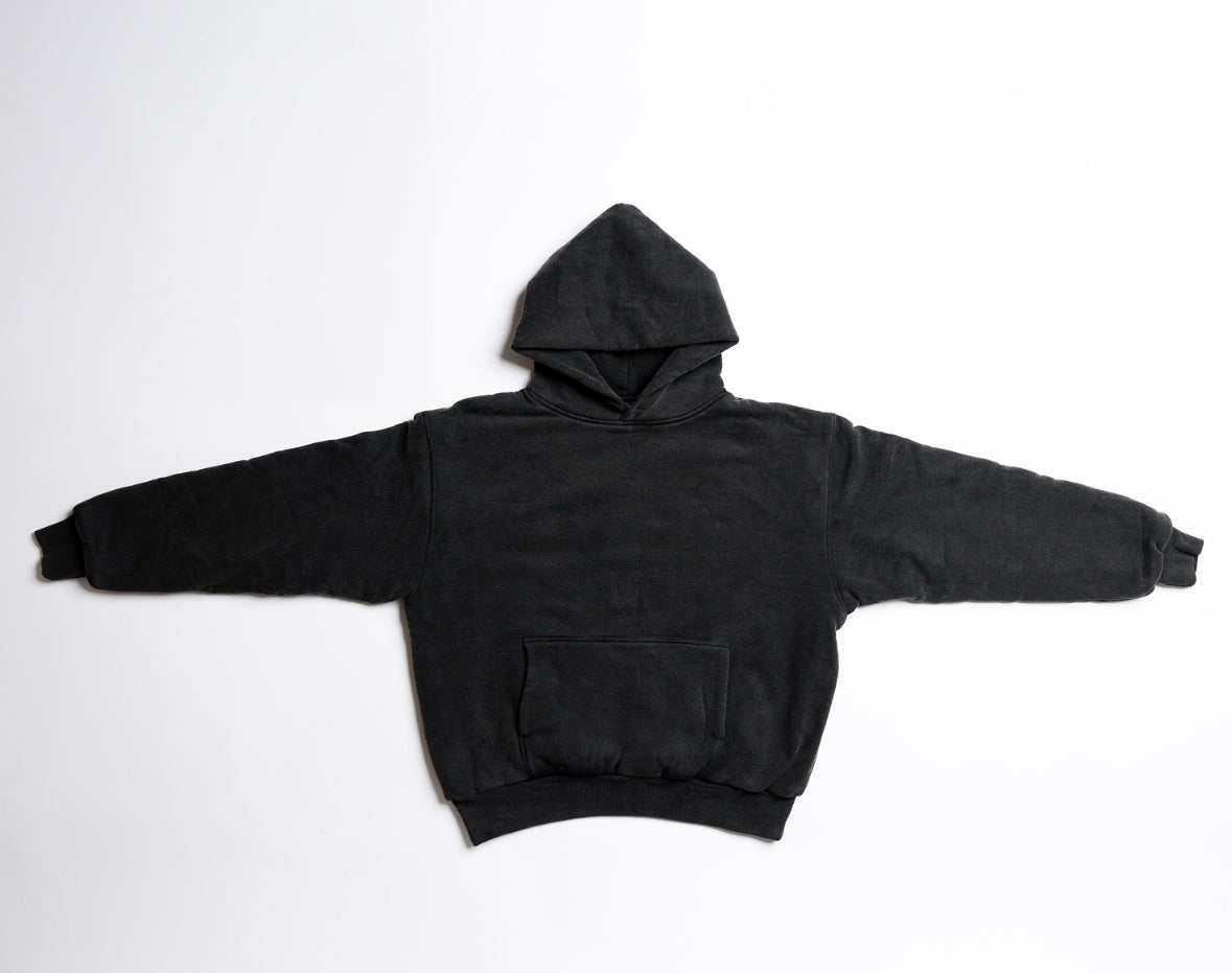 PERFECT HOODIE - ULTRA HEAVYWEIGHT DOUBLE LAYERED "WASHED BLACK"