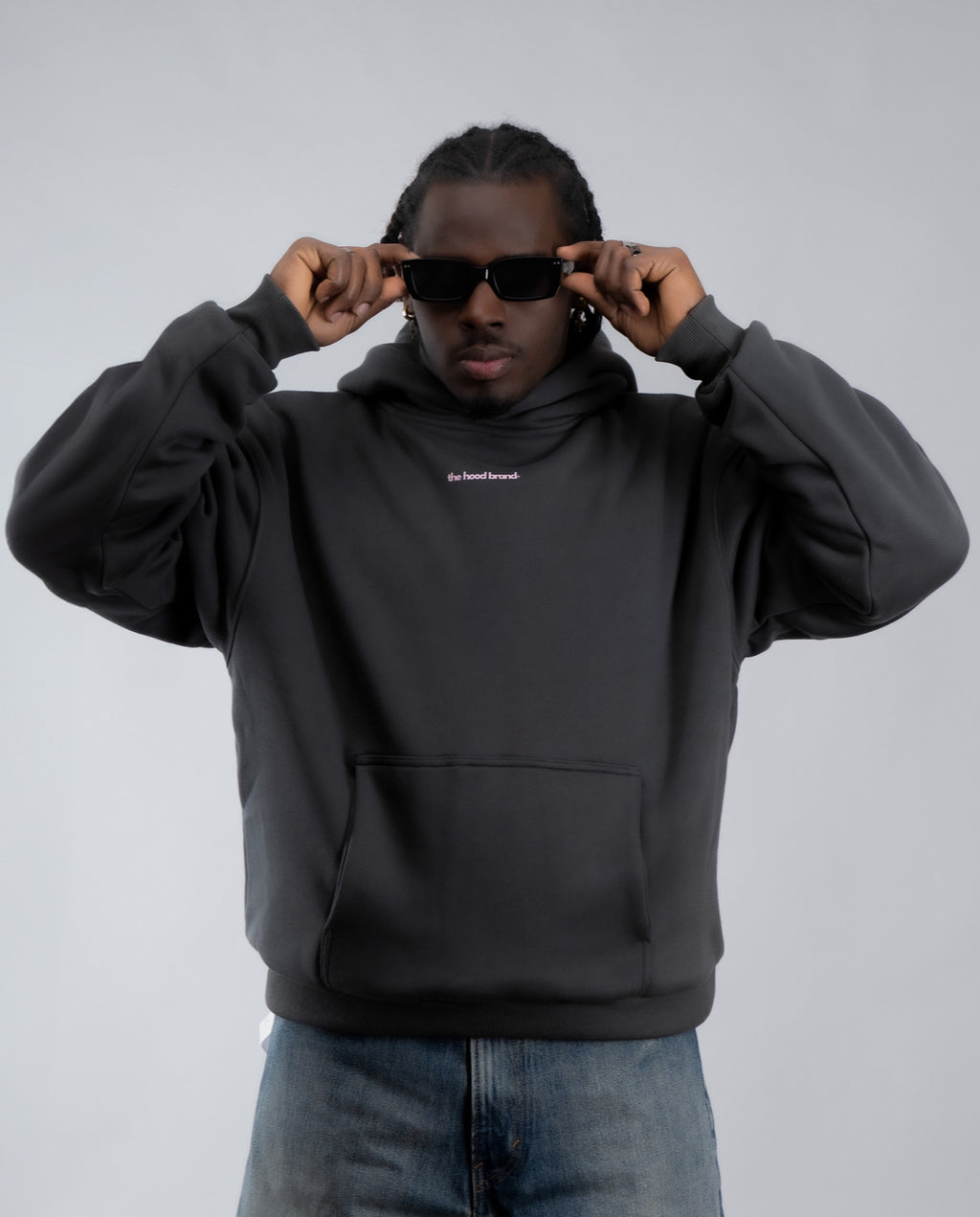 PERFECT HOODIE - ULTRA HEAVYWEIGHT DOUBLE LAYERED ANTHRACITE/PASTEL PINK