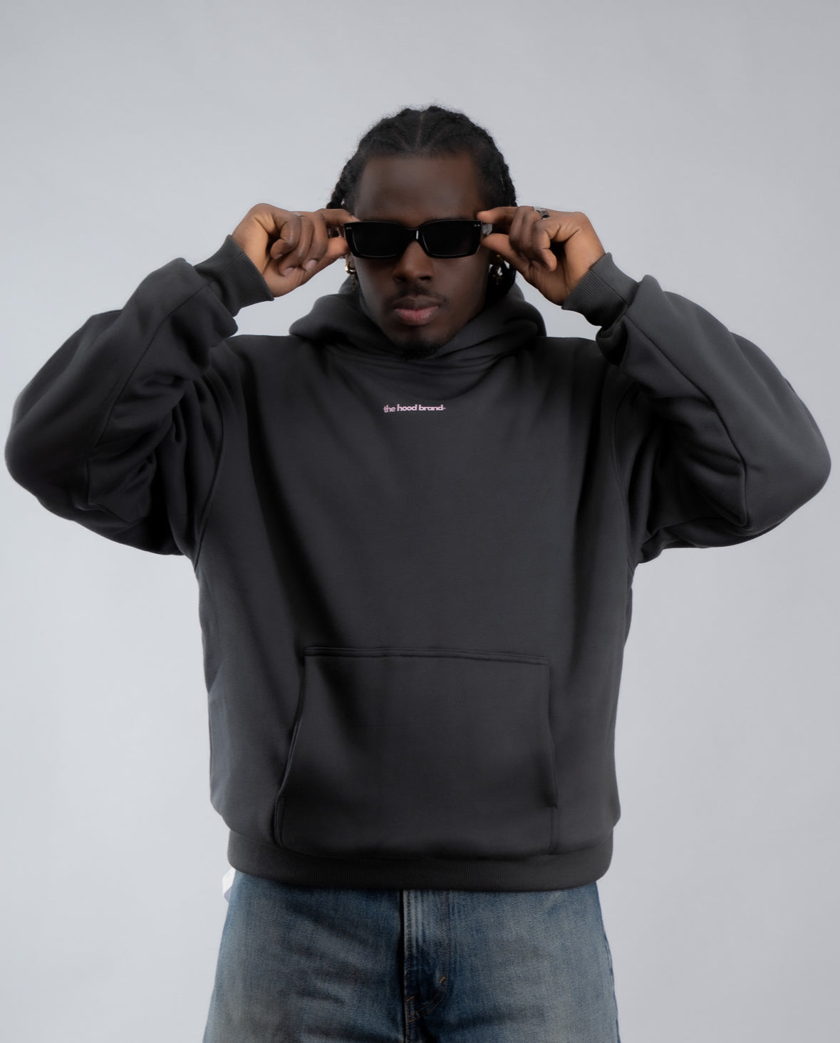 PERFECT HOODIE - ULTRA HEAVYWEIGHT DOUBLE LAYERED ANTHRACITE/PASTEL PINK
