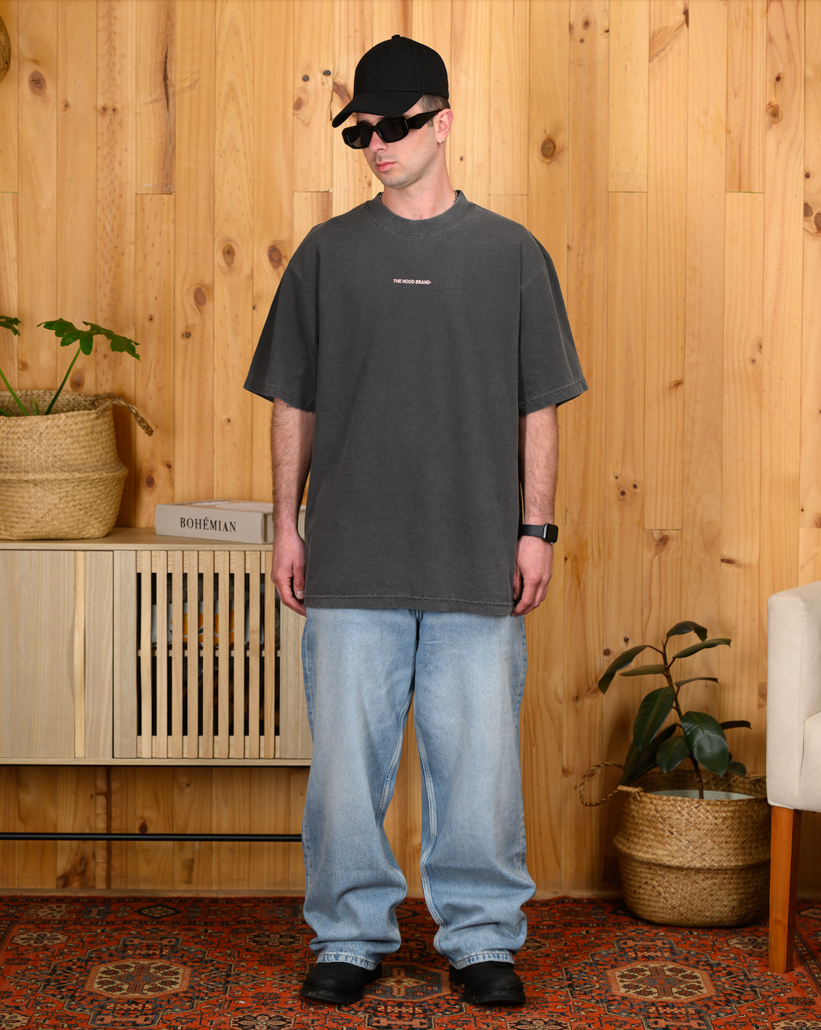 OG LOGO - OVERSIZE HEAVYWEIGHT WHASED BLACK/PASTEL PINK (260GSM) TEE