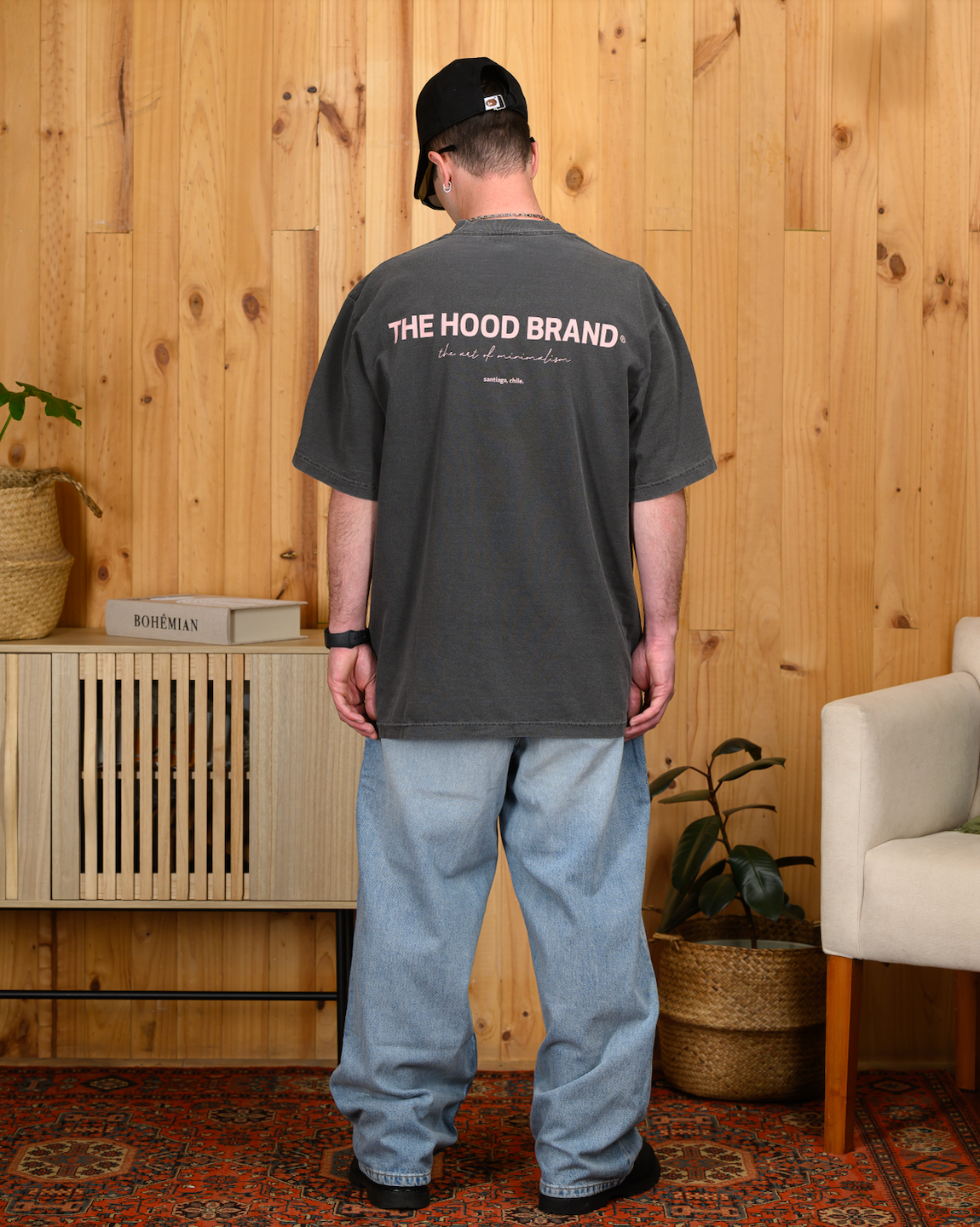 OG LOGO - OVERSIZE HEAVYWEIGHT WHASED BLACK/PASTEL PINK (260GSM) TEE
