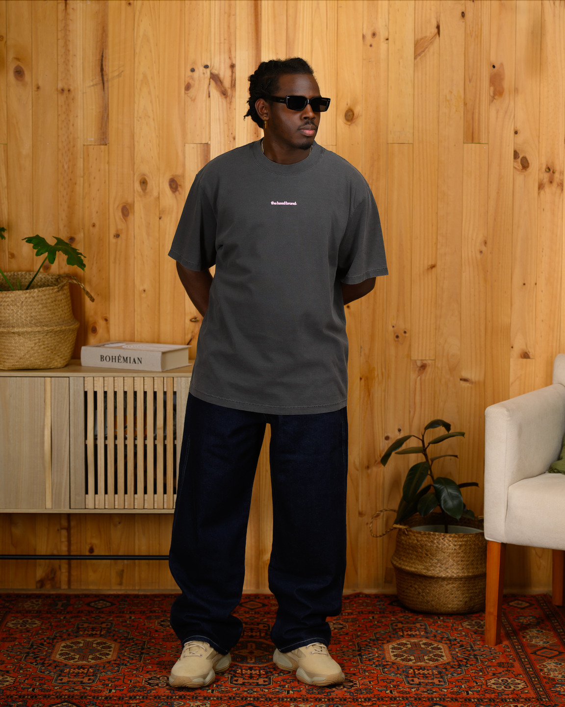OVERSIZE HEAVYWEIGHT WASHED BLACK /PASTEL PINK (260GSM) TEE