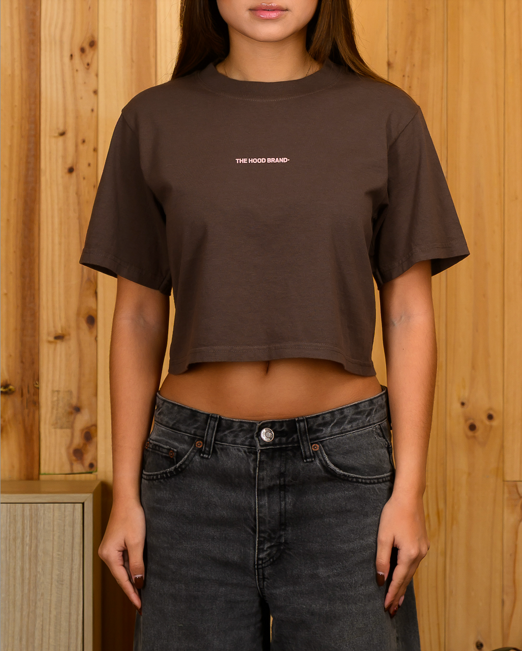 OG LOGO - MOCHA/PASTEL PINK CROP TOP TEE
