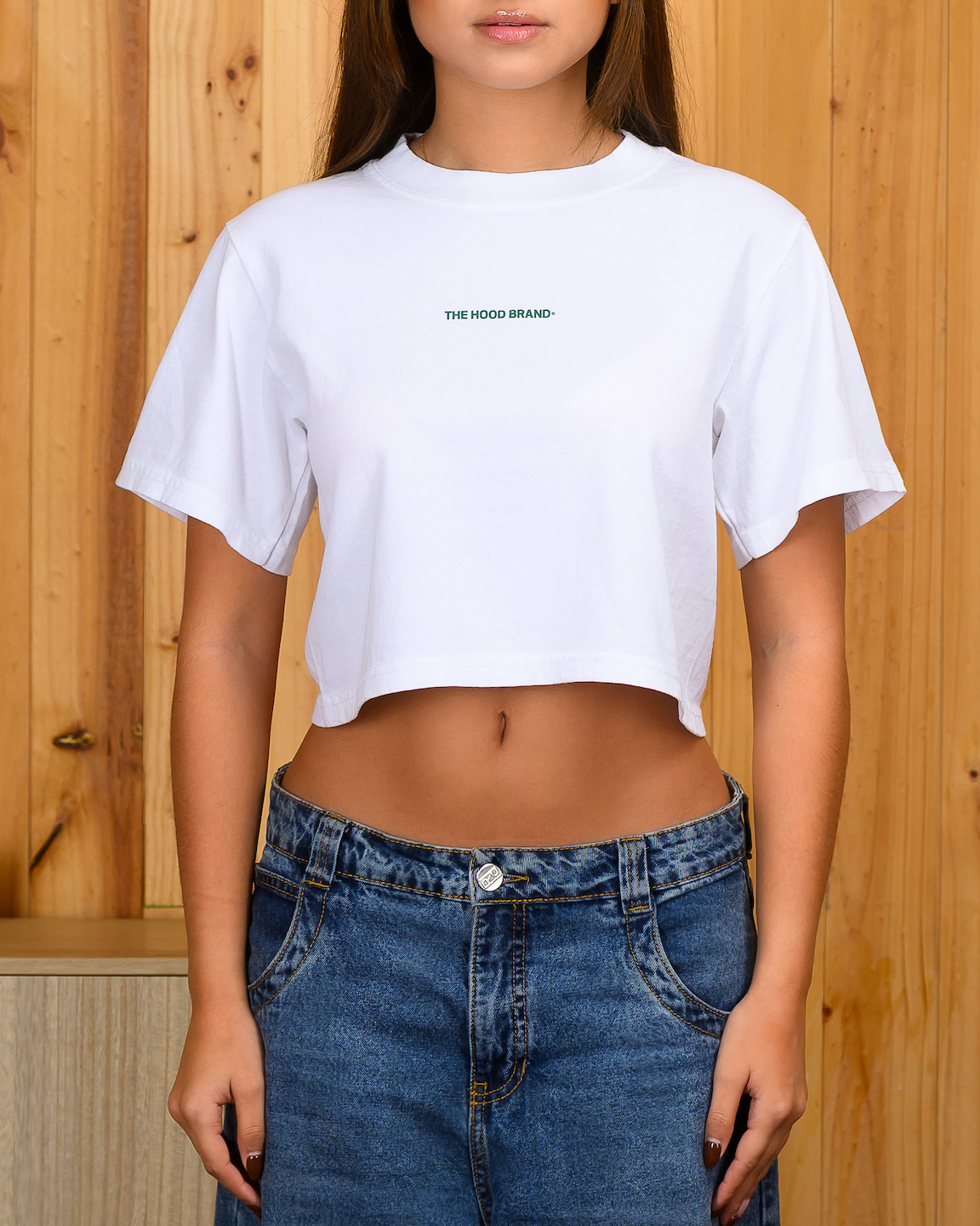 OG LOGO - OFF WHITE/ EPSOM GREEN CROP TOP TEE