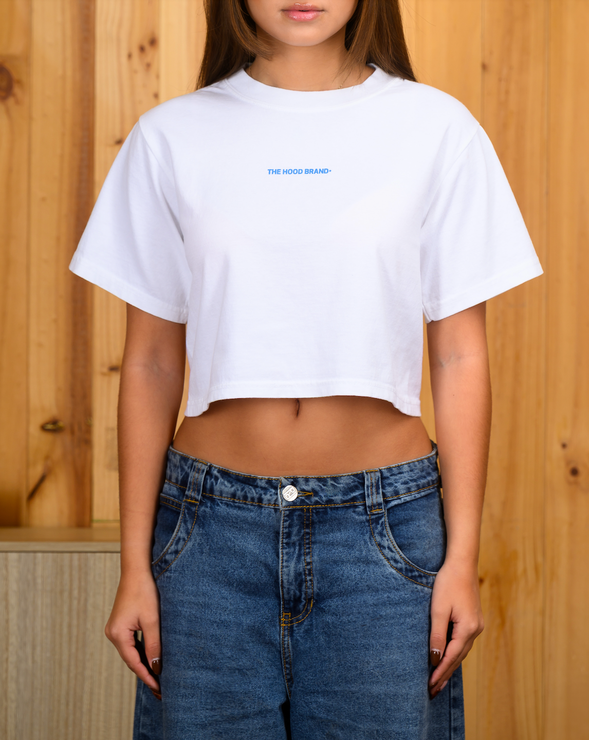 OG LOGO - OFF WHITE/BABY BLUE CROP TOP TEE