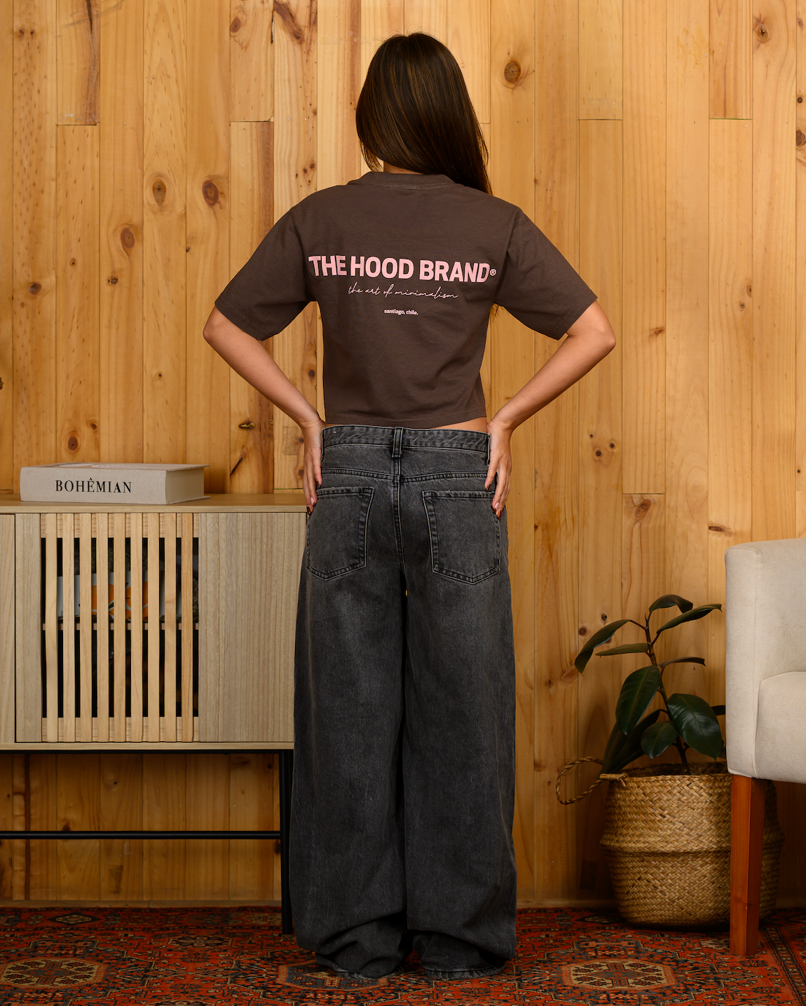 OG LOGO - MOCHA/PASTEL PINK CROP TOP TEE