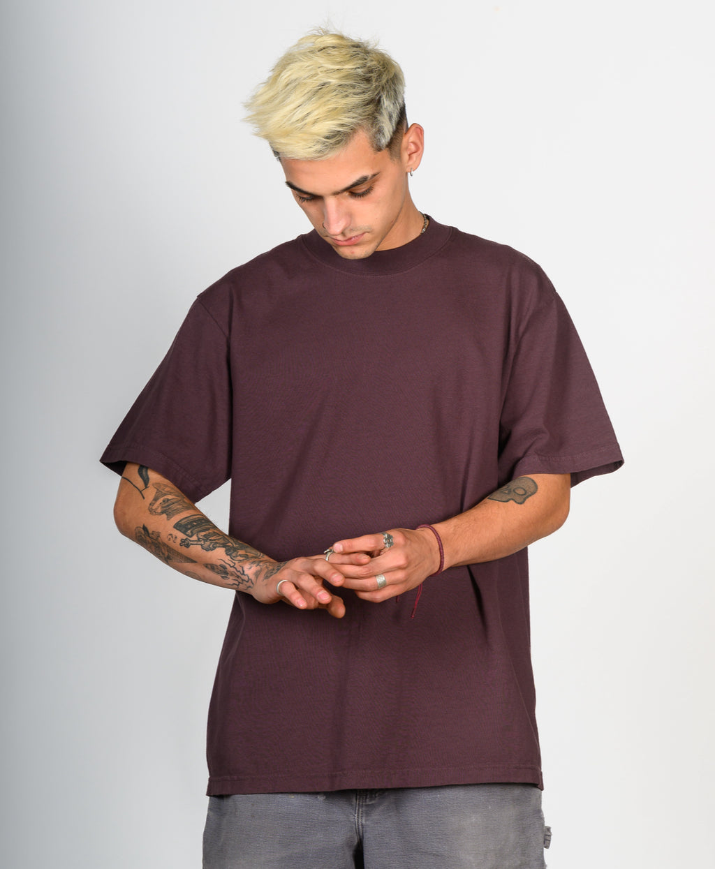 WASHED WINE-HEAVYWEIGHT OVERSIZE TEE
