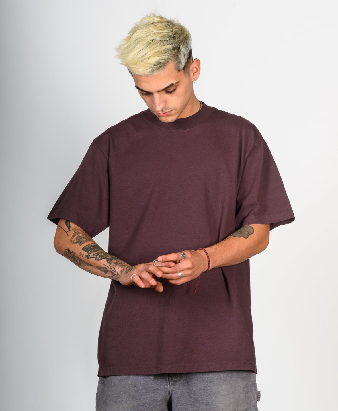 WASHED WINE-HEAVYWEIGHT OVERSIZE TEE