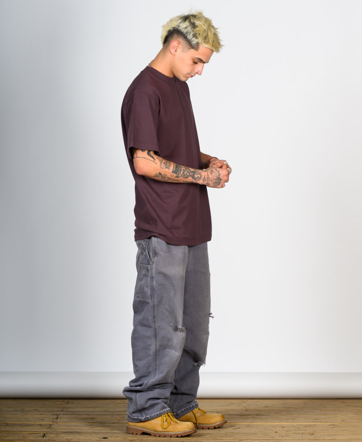 WASHED WINE-HEAVYWEIGHT OVERSIZE TEE
