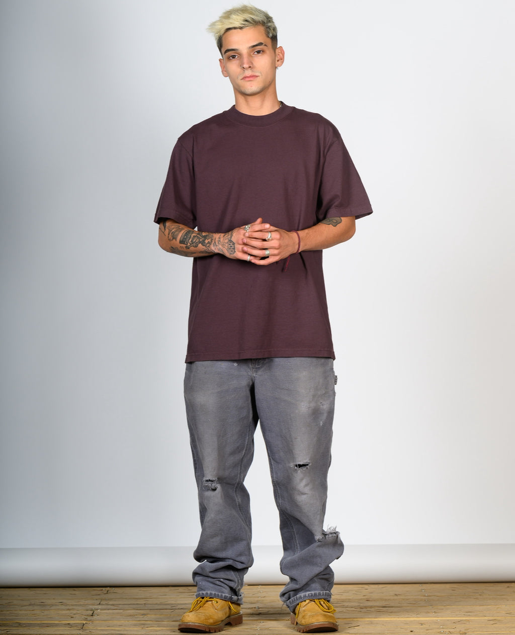 WASHED WINE-HEAVYWEIGHT OVERSIZE TEE