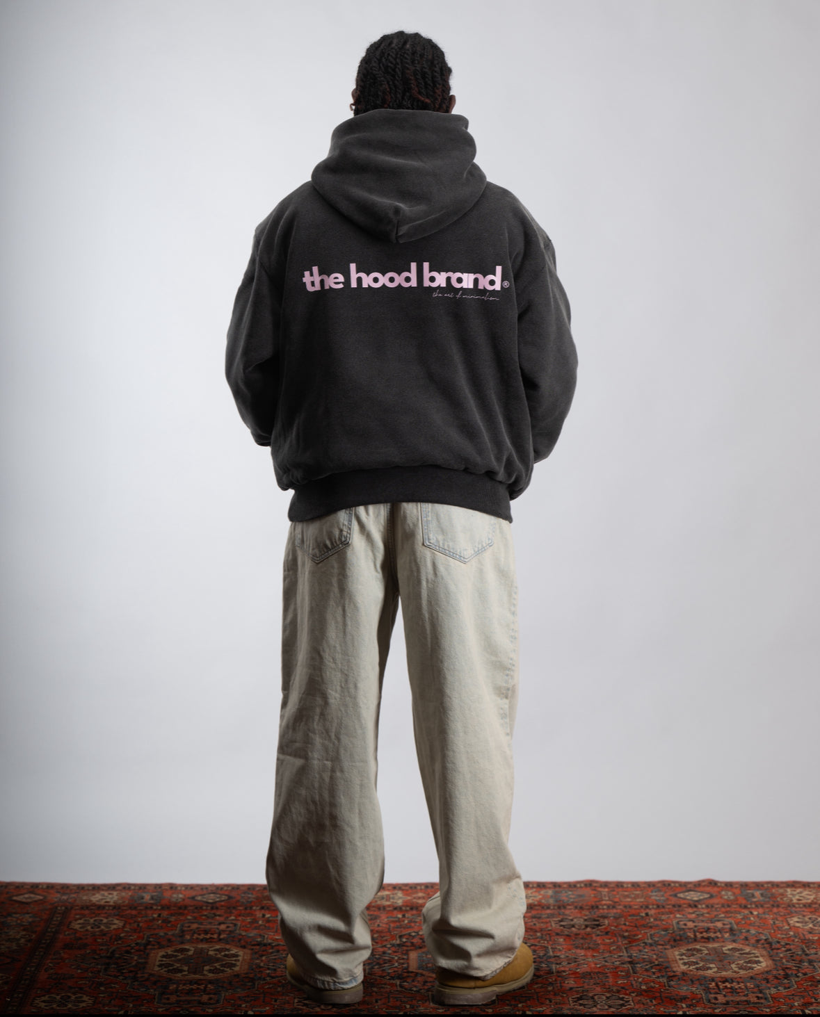 PERFECT HOODIE - ULTRA HEAVYWEIGHT DOUBLE LAYERED WASHED BLACK/PASTEL PINK